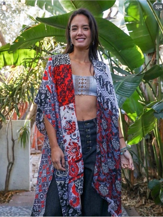 Accessories - Boho Patchwork Red & Black Women's Kimono Wrap